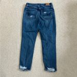 American Eagle  dark wash blue high rise distressed tomgirl button front jeans Photo 3