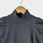 Alice + Olivia  Puff Sleeve Mock Neck Knit Sweater Top XS Black Metallic NYE Photo 3