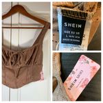 SheIn Coquette Babydoll Retro Eyelet Crop Top Large Brown Sexy Keyhole Tie Fun Photo 1