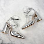 Gianvito Rossi NEW  Ludovica Mirrored Chrome Square Toe Block Heel Pumps Silver Photo 2