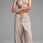 SKIMS Cotton Poplin Straight Leg Pant in Stone Stripe, Size Small Photo 0