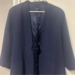 Eileen Fisher 100% Silk Georgette Crepe Long Blazer Navy XL Photo 2