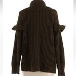 EXPRESS  Olive Brown Ruffle Cowl Neck Pullover Sweater Loose Knit Top Size Large Photo 3