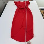 Amanda Uprichard  Red Martinique Midi Dress Ruffle Sleeve Tulip Hem Belt MEDIUM Photo 12