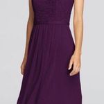 David's Bridal NWT David’s Bridal Plum Short Scalloped Strapless Lace Mesh Mini Dress Size 0 Photo 0