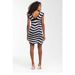 Nisan Crochet Dress‎ Womens Size Medium Black White Striped Open Knit Mini NWT Photo 7