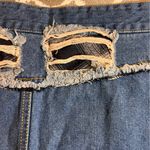 POL Blue Denim Mini Skirt distressed w lined plaid patches casual denim summer Photo 6