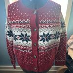 Old Navy  L red snowflake fair isle button down cardigan Photo 0