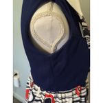 Vtg Mod Geometric Print Maxi Dress Red White & Blue 60s 70s Retro Hostess Op Art Photo 11