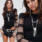 Free People Kiss Kiss Mesh Lace Ruffle Long Sleeve Sheer Layering Top Small Photo 1