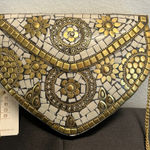 Antik Kraft  | Metal Heart Gold & Cream Mosaic Purse w/ Crossbody Photo 0