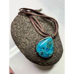 BARSE Vtg 925  Genuine Teardrop Turquoise Pendent Brown Leather Boho Necklace Photo 1