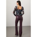 Peter Som Ruched Smocked Tie Sweetheart Long Sleeve Black Floral Peplum Top Sz 2 Photo 2