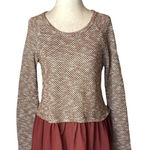YA Los Angeles  Burgundy Knit Metallic Gold Thread And Ruffled Hem‎ Blouse M Photo 0