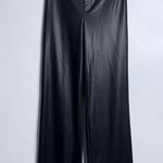 ZARA NWT  Black Faux Leather Pants High Rise Full Length Wide Leg Size Small Photo 0