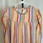 NWOT Striped Blouse Smocked Cuffs Ruffle Neck Orange Size XL Photo 0
