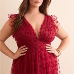 Arula Red Tulle V Neck Maxi Dress Size 0X Photo 0