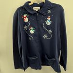 Breckenridge XL Snowman Zip Cardigan Navy Fleece Jacket Embroidered Christmas Photo 0