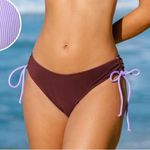 Cupshe Brown Ribbed Side Ruching Mid Rise Bikini Bottoms Size M Photo 0