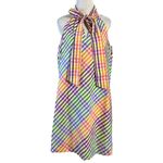 J.Crew Tie Neck Rainbow Gingham Dress Size 8 Plaid Preppy Bow Summer Photo 9