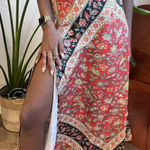 Floral Double Slit Maxi Skirt Red Size XS Photo 0