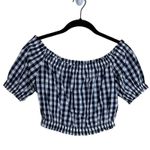 L'Academie  Crop Top Small Cotton Checkered Gingham Off Shoulder Short Sleeve Photo 2