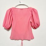 ZARA  Blouse Women Size Medium Puff Sleeve Cropped Ruffled Textured V Neck Barbie Photo 2