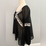 Gianni Bini  Sheer Black‎ Boho Flowy Peasant Top Size Small Embroidered Photo 3