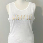 TAMSY Medium Sleeveless Gold Nashville Graphic Polyester Tank Top White Photo 0