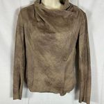 ZARA Women’s Faux Leather Suede Jacket Asymmetrical Cowl Neck Raw Hem Tan M Photo 0
