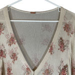 Free People  Cream Floral Peplum Low V-Neck Blouse Women Sz M Photo 5