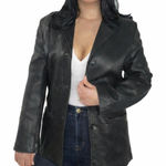 90s Vintage New York Classics Black Vintage Leather Jacket Women's Medium Biker Photo 0