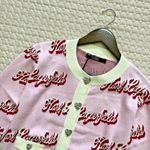 Karl Lagerfeld $399 NWT  Women Pink Logo Cardigan Sweater Jacket Rhinestone Heart Photo 4