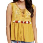 Altar'd State Small Top Elodie Yellow Embroidered Tassel Boho Sleeveless 456 Photo 0