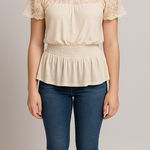 Charlotte Russe Ivory Lace Shoulder Peasant Blouse Women Junior Size Large EUC Photo 0