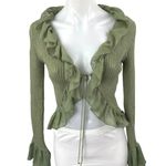 ZARA Green Ruffle Flounce Long Sleeve Ribbed Knit Tie Cardigan Crop Top Size S Photo 1