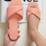 Pastel Pink Faux Leather Puffy Crisscross Vamp Slide Sandals Green Size 9 Photo 1