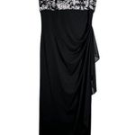 Alex Evenings Dress Womens 12 Black Silver Floral Gown Formal Party Wedding Photo 0