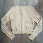 American Eagle Cotton Cable Knit Oatmeal Beige Cream Cropped Cardigan sz XS Photo 4
