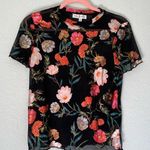 New & Next Metallic Floral Print Black Mesh Ruffle Sleeve Top Size L Pink Size L Photo 0