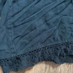 Linen Cotton Blend Navy Wide Leg Crop Pants Small Lace Boho Flowy Lounge Hippie Blue Photo 3