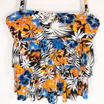 Leilani Size 8 Swim Top Ruffle Halter Orange Blue Floral Tropic Black White 580 Photo 1