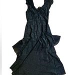 Monique Lhuillier NWOT ML Cap Sleeve Midi Dress in Jet Gold Size 2 Black Glitter Photo 8