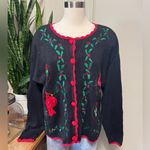 Vintage Holiday Cardinal Sweater Black Red Festive Embroidered women’s large Photo 8