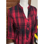 American Rag  Cie Black & Red Plaid Tunic Top sz S pleated button front academia Photo 1