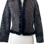 Alberto Makali  Mink 100% Real Fur Trim Tweed Blazer Jacket Photo 2