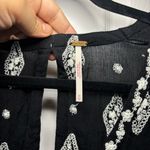 Free People Relaxed Boho Tank Black White Embroidered Top Keyhole Back M Photo 7