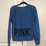 PINK - Victoria's Secret VS PINK Blue LOVE Cheetah V-Neck Sweatshirt Size XS Photo 1