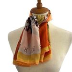 TRUSSARDI Womens Multicolor Lightweight Dog Theme Silk Printed Scarf Italy Made Orange Photo 0