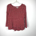 American Eagle Red/Orange Crochet Knit Sweater Women's Open Weave Boat Neck 3/4 Sleeve Photo 9